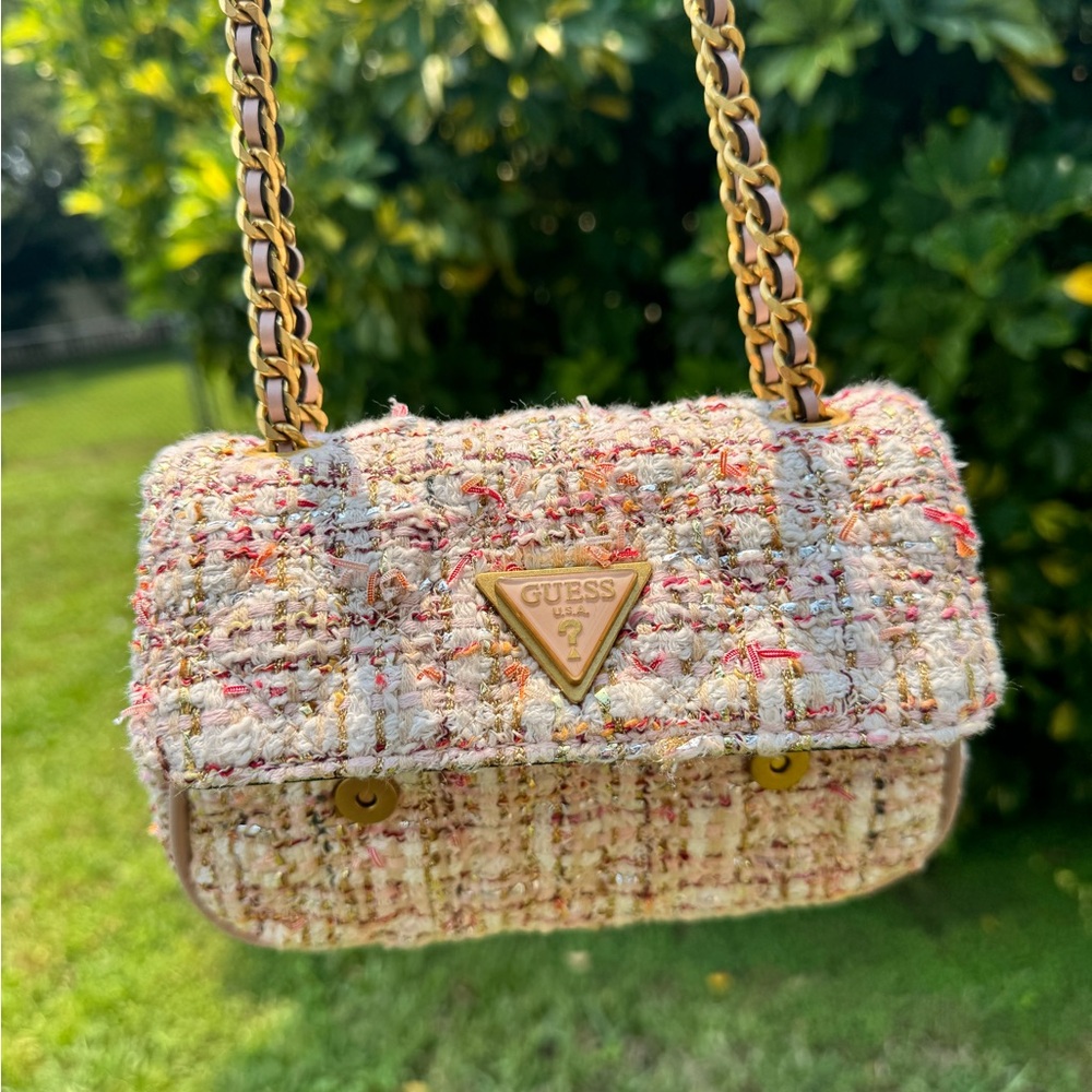Guess Multi Tweed Chain Cessily Mini Crossbody Purse Shoulder Bag